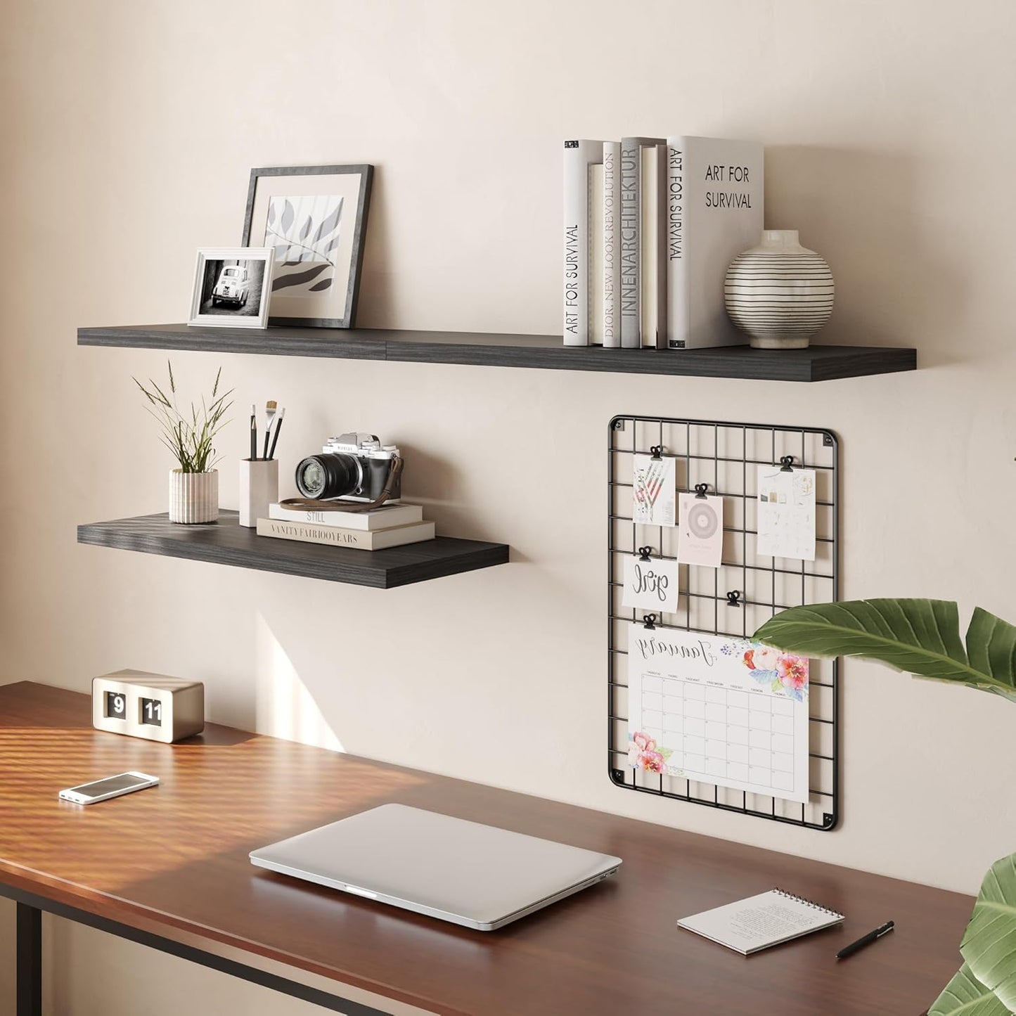 Wall Shelf Set of 2,Dark Wood Floating Shelves 30 in W x 10 in D x 1 in H, Wooden Floating Wall