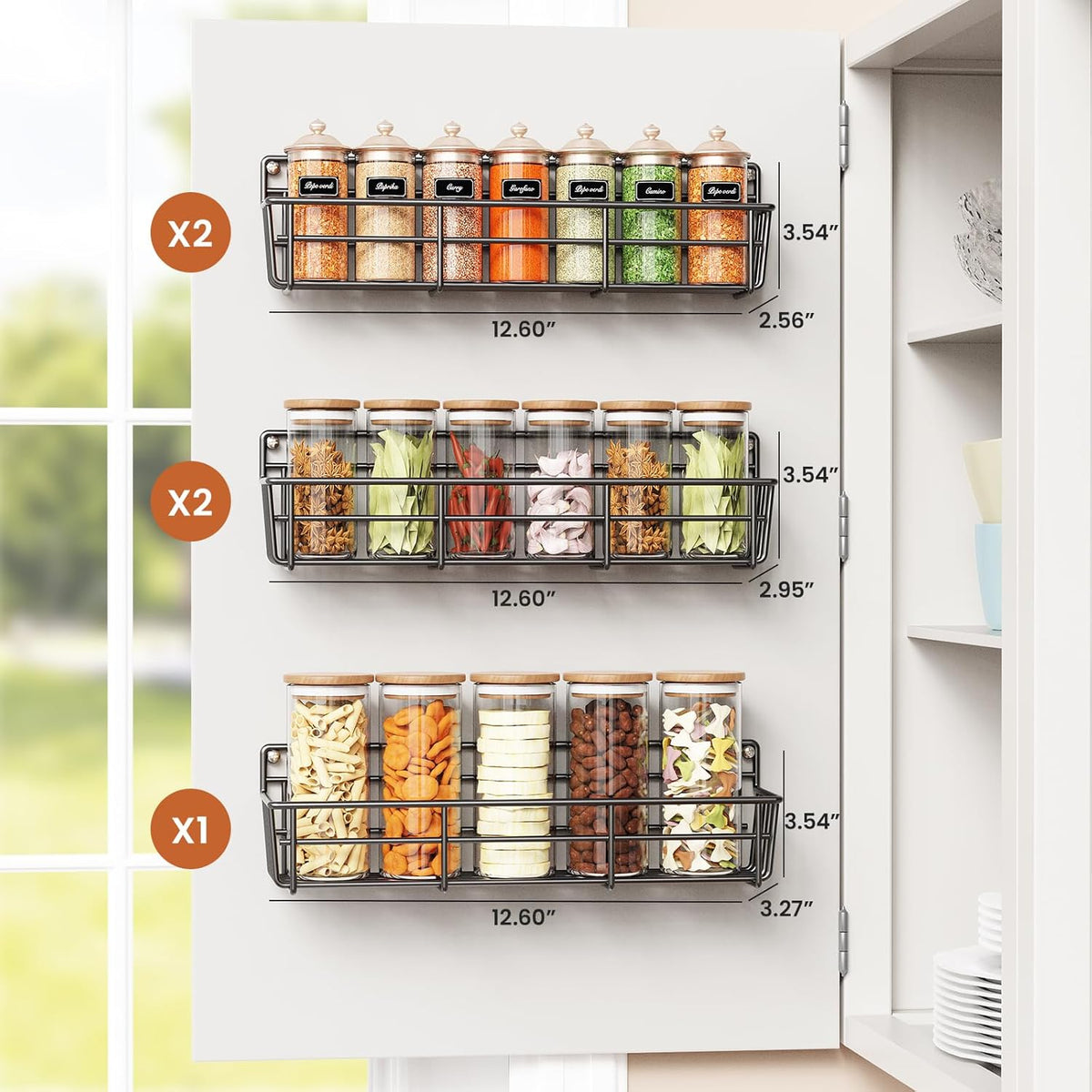 5 Pack Spice Rack Seasoning Organizer Wall Mount, Screw or Adhesive Hanging Shelf Basket Spice