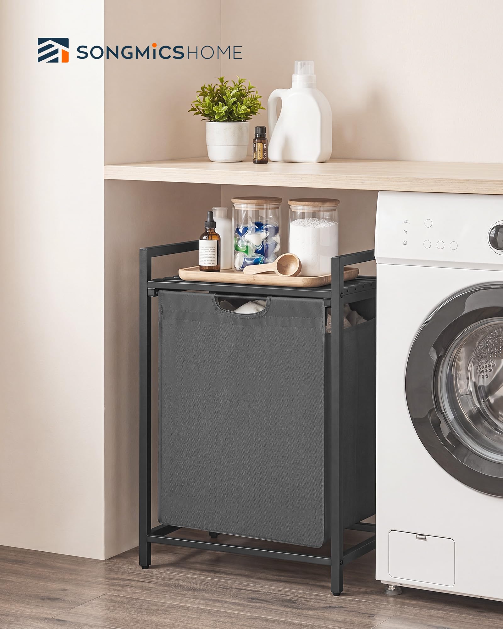 SONGMICS HOME Laundry Basket Sorter with Storage Shelf, Laundry Hamper with Metal Frame, 17.2