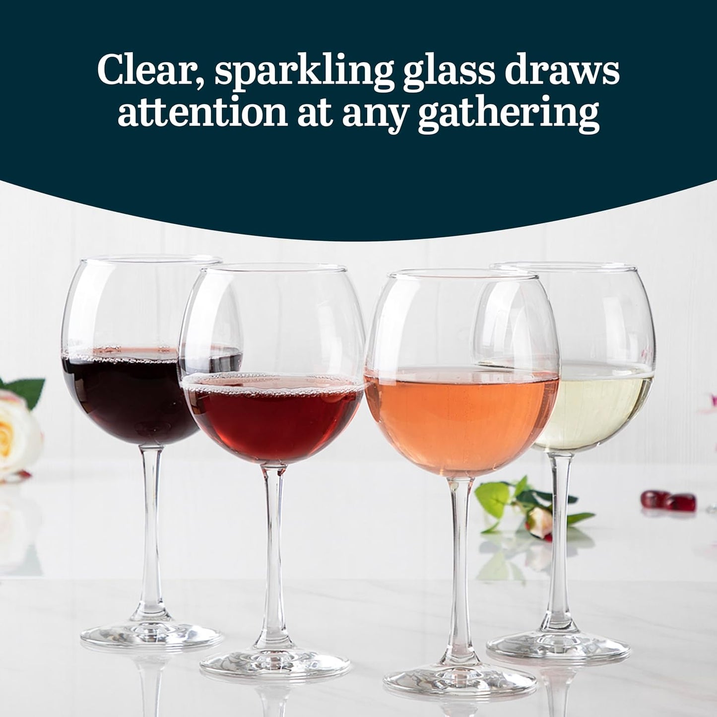 Libbey Vina Red Balloon Wine Glasses, 18.25 Oz Elegant Large Red Wine Glasses Set of 6, Long Stem