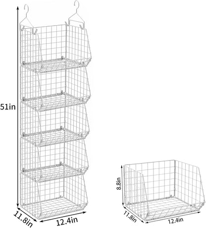 5 Tier Closet Hanging Organizer, Clothes Hanging Shelves with 4 Hanging Hooks 5 S Hooks, Wire