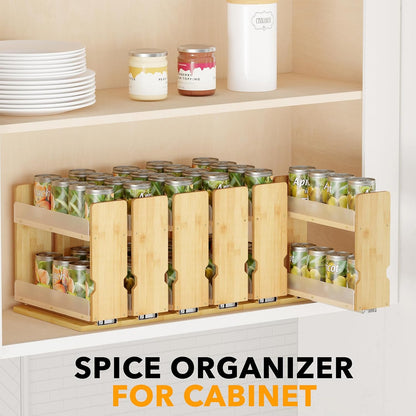 SpaceAid Bamboo Pull Out Spice Rack Organizer for Cabinet, Heavy Duty Slide Out Seasoning Kitchen