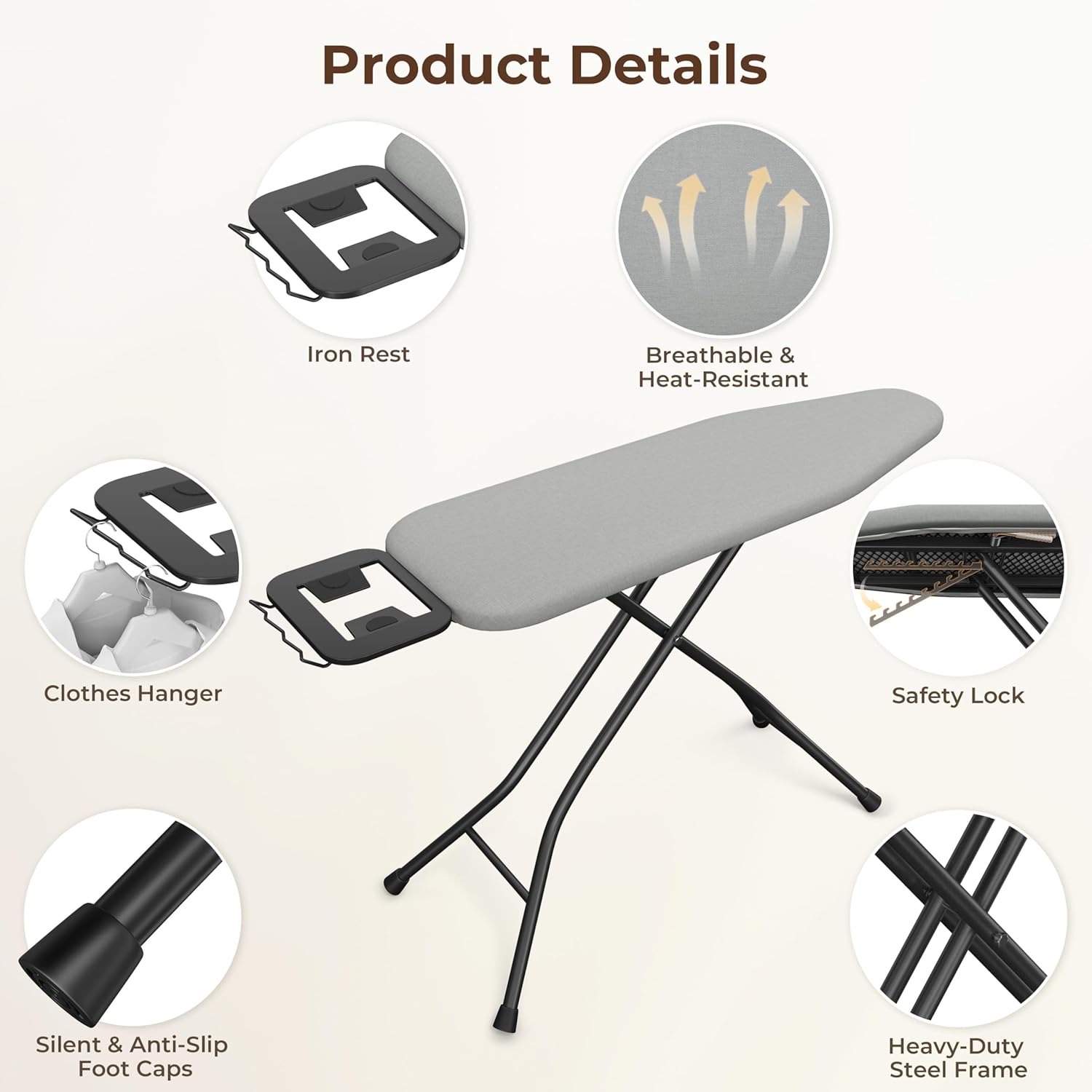 Yaheetech Foldable Ironing Board, Heavy Duty Iron Board with 9 Adjustable Heights, 4 Layer Cover
