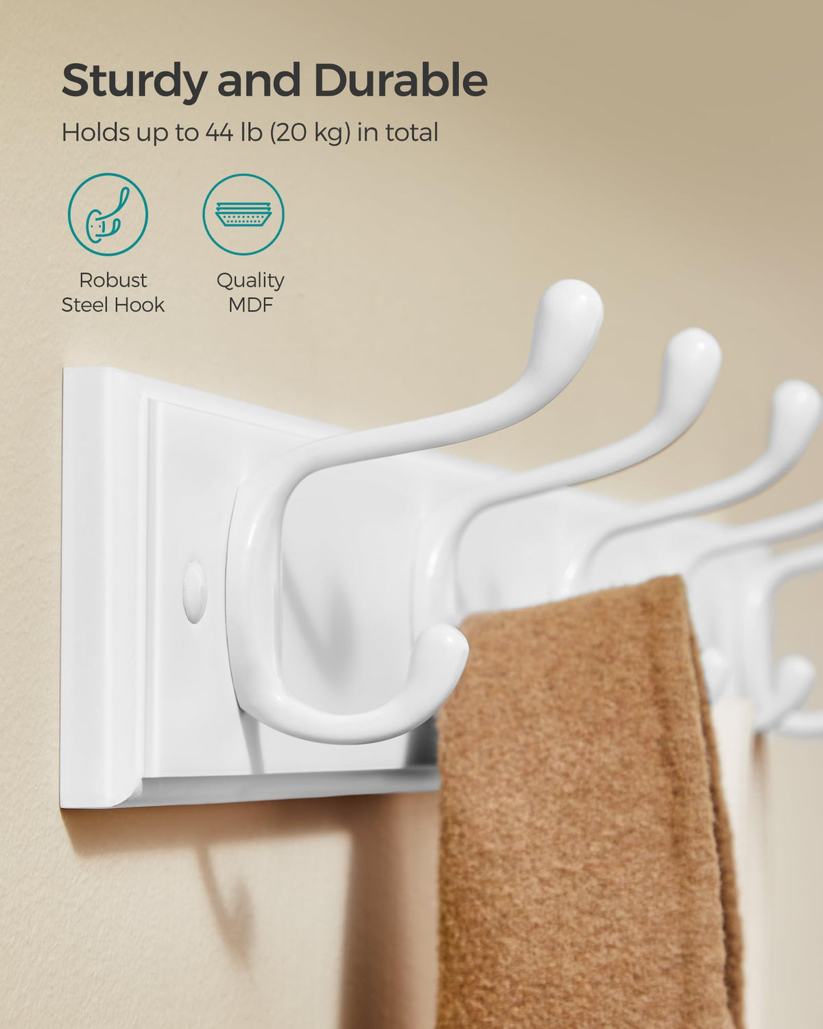 SONGMICS Wall-Mounted Coat Rack, 5 Dual Metal Hooks