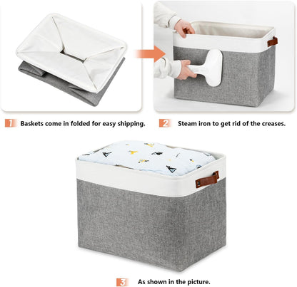 DULLEMELO Large Storage Baskets, Fabric Storage Basket with Leather Handles for Shelves Closet