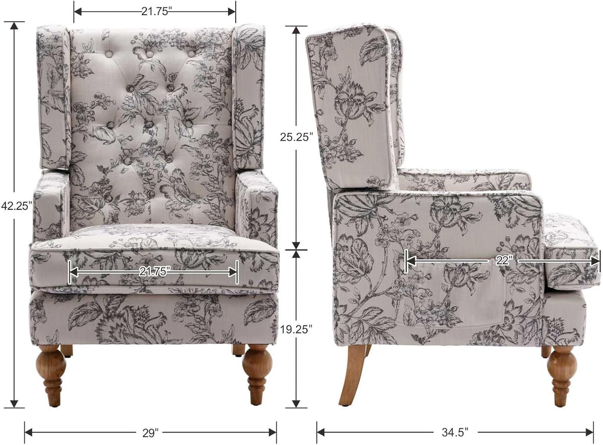 DUOMAY Tufted Accent Chair Set of 2, Modern Linen Upholstered Wingback Side Arm Chair for Living