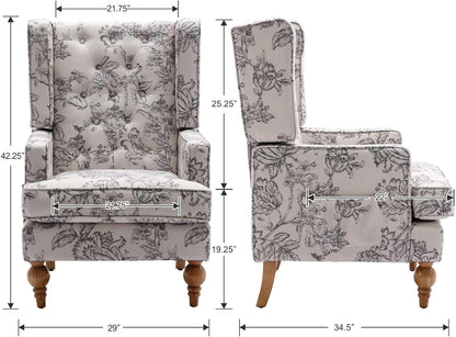 DUOMAY Tufted Accent Chair, Modern Linen Upholstered Wingback Side Arm Chair for Living Room