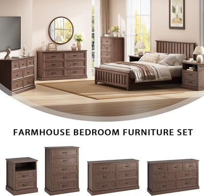 Farmhouse 6 Drawer Dresser for Bedroom, 55 Inch Wide Modern Brown Dresser TV Stand with Large
