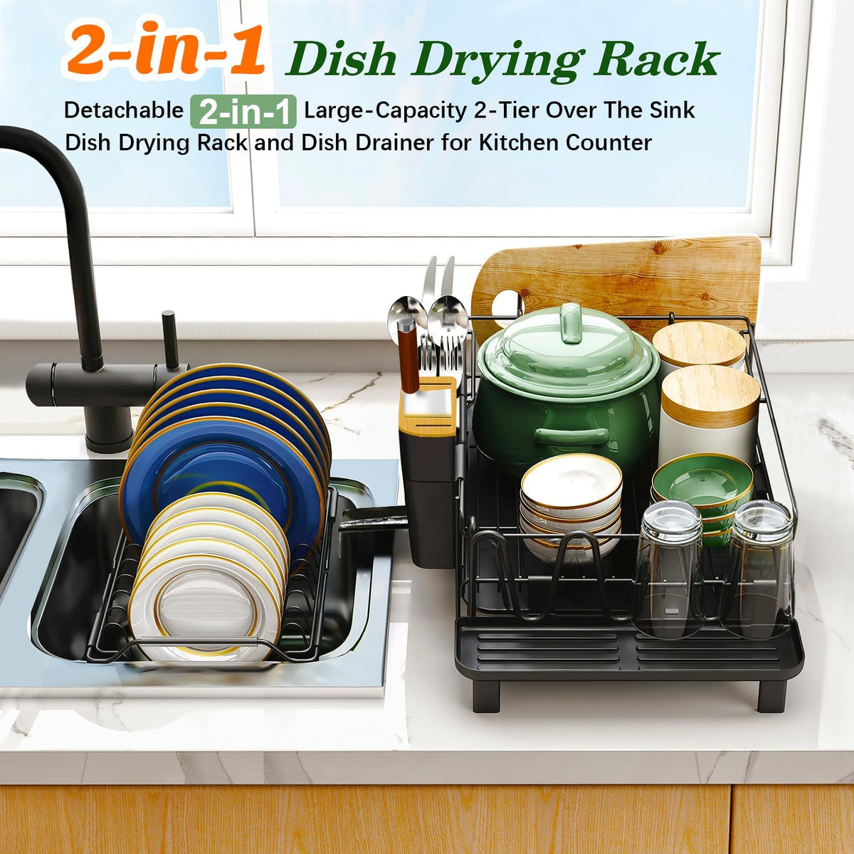 Runnatal Large Dish Drying Rack with Drainboard Set, Stainless Steel Detachable 2-in-1