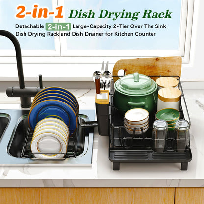 Runnatal Large Dish Drying Rack with Drainboard Set, Stainless Steel Detachable 2-in-1