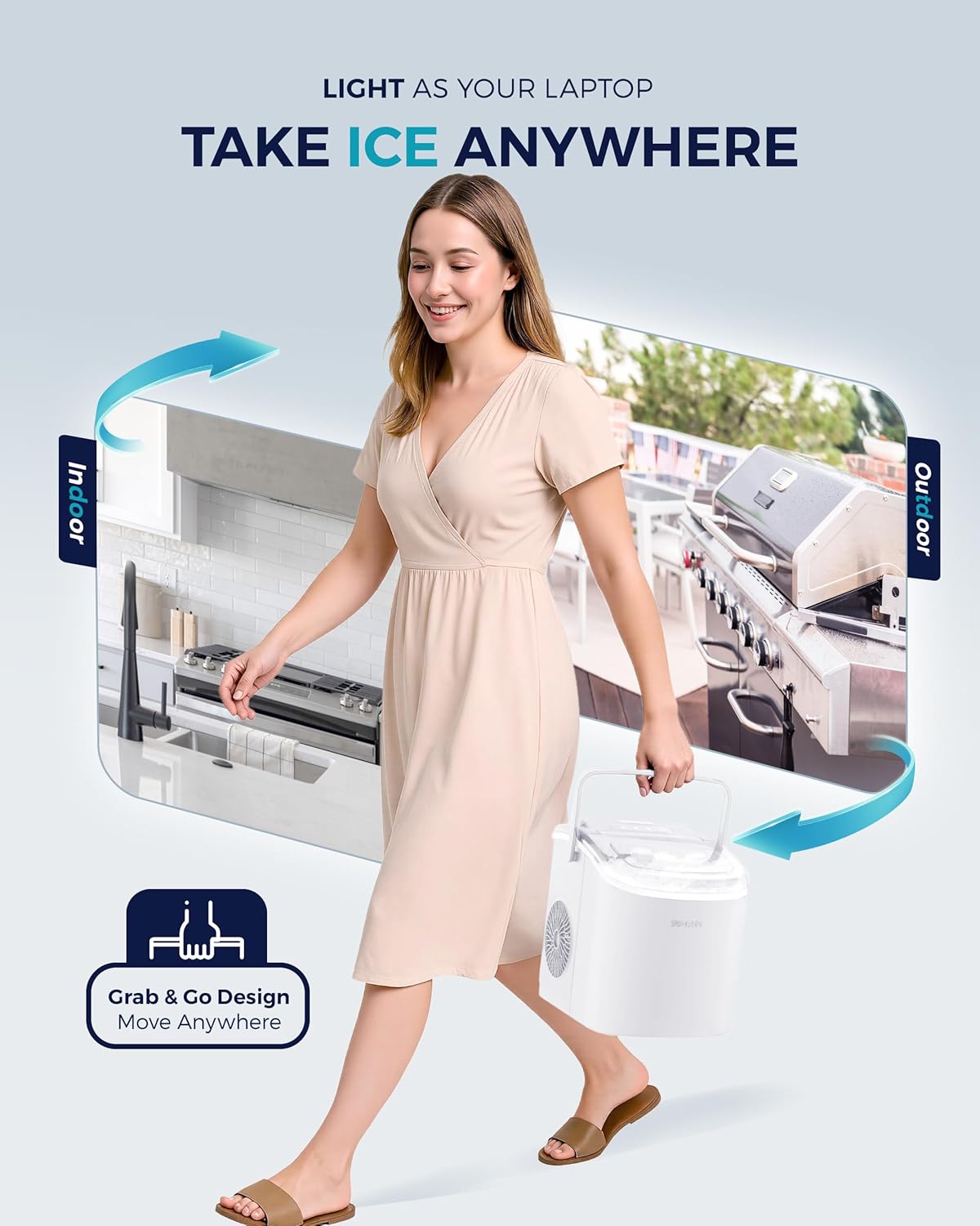 EUHOMY Countertop Ice Maker Machine with Handle, 26lbs Per Day, 9 Ice Cubes Ready in 6 Mins