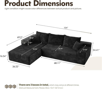 HOOOWOOO Cloud Sectional Couches for Living Room,Modular Sectional Sofa No Assembly,Plush Corduroy