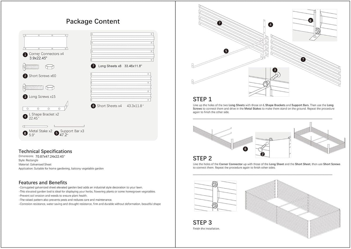 6x4x2FT Metal Raised Garden Bed Kit, Galvanized Outdoor Garden Bed Planter Box for Vegetables