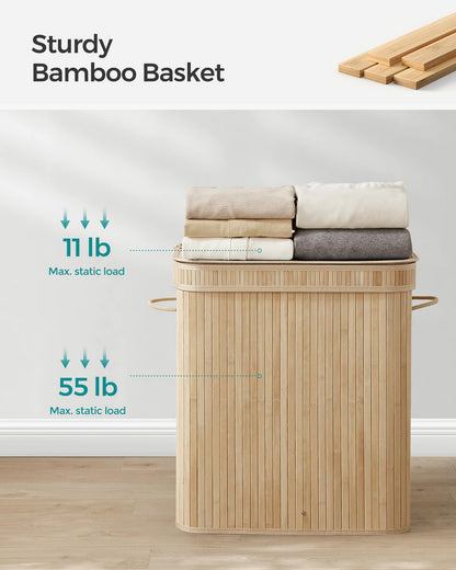 SONGMICS Bamboo Laundry Hamper with Lid, 26.4-Gallons, with Handles