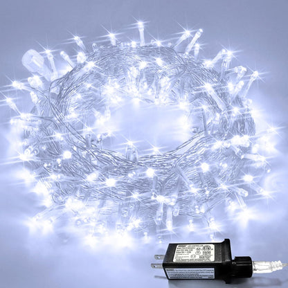 JMEXSUSS 33ft 100 LED White Christmas Lights, 8 Modes Connectable Clear Wire Twinkle Fairy String