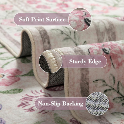 Wonnitar Purple Floral 8x10 Area Rugs, Washable Rug for Living Room, Soft Ultra-Thin Non-Shedding