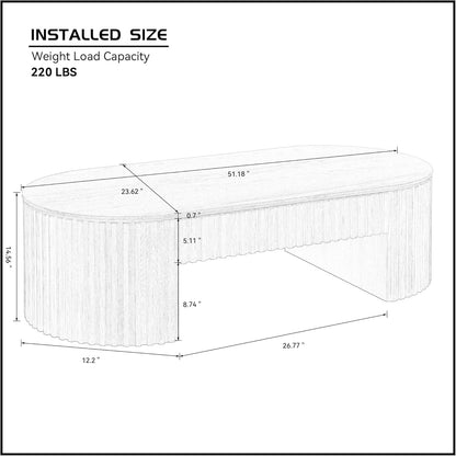 51.18'' Oval Coffee Table for Living Room Fluted Center Table with Drawer, Mid Century Modern