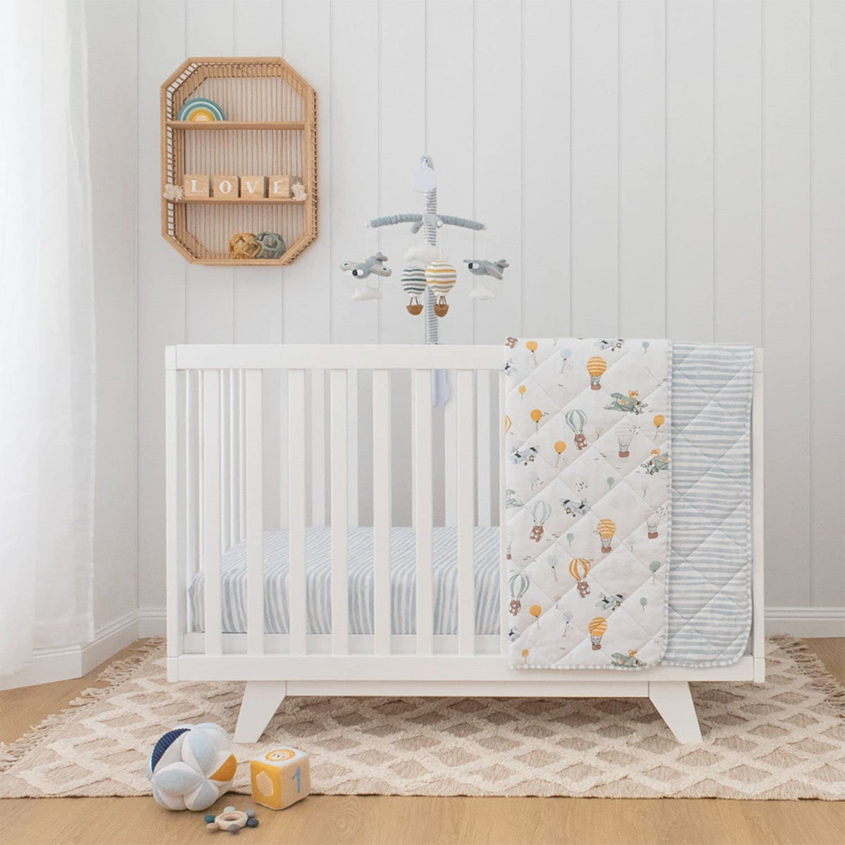 LIVING TEXTILES Baby Music Mobile - Up & Away Crib Toy, Sky Hot Air Balloon,Clouds Planes, Musical