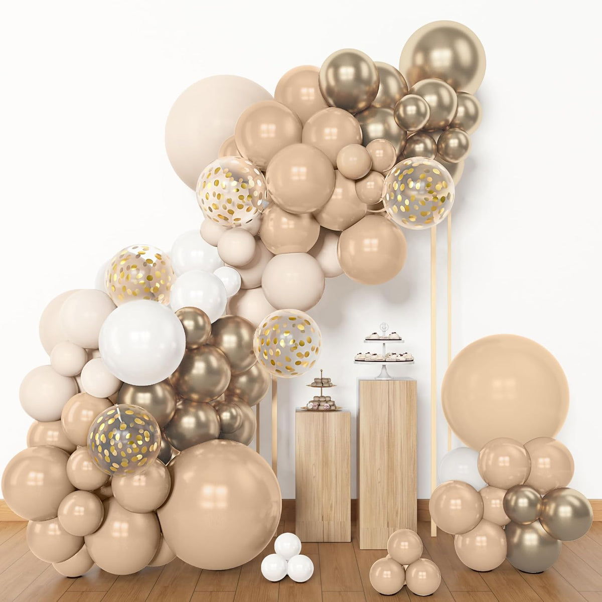 Amandir 153pcs White Sand Balloon Garland Arch Kit, Different Sizes 18 12 10 5 inch Beige Cream