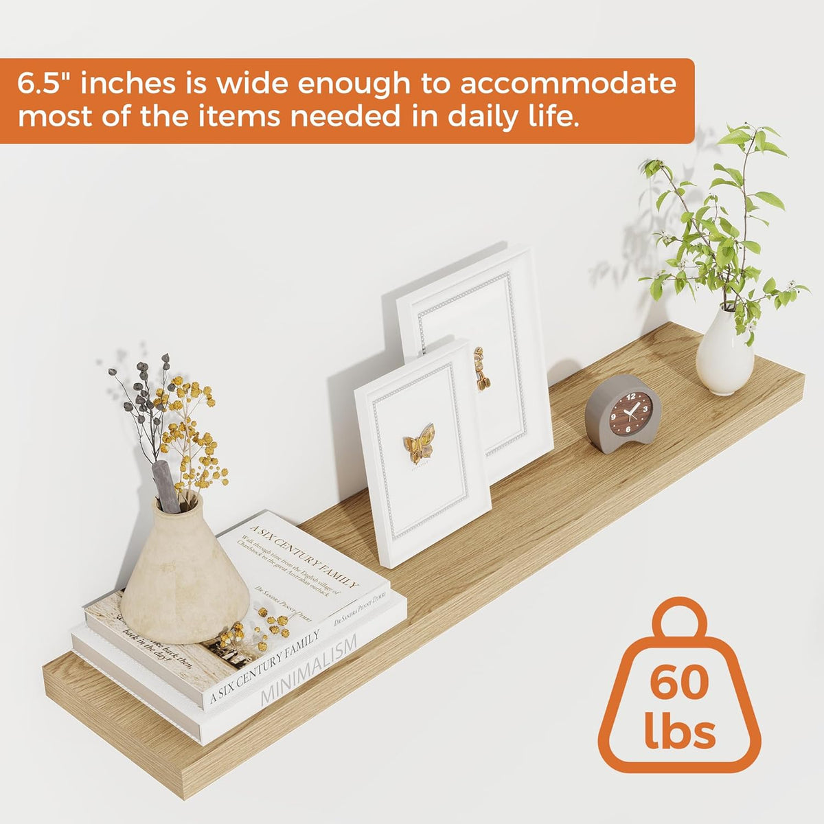 Fun Memories Floating Shelves for Wall, 32" Rustic Wood Deep Wall Mounted Shelves with Invisible