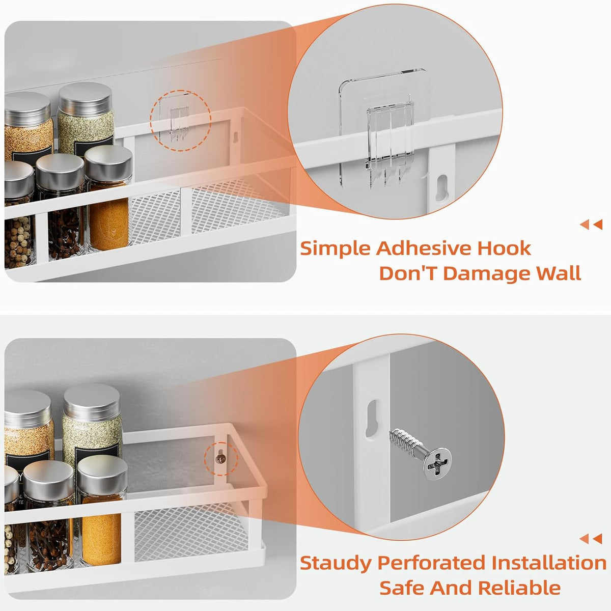 Spice Rack Wall Mounted, 4 Pack Pantry Door Organizer & Hanging Storage Baskets Organizer Wall