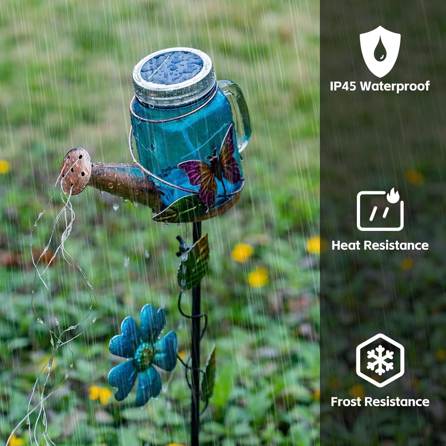 Solar Watering Can Light, Yard Outdoor Decor Lights, IP65 Waterproof, Hanging Butterfly Garden