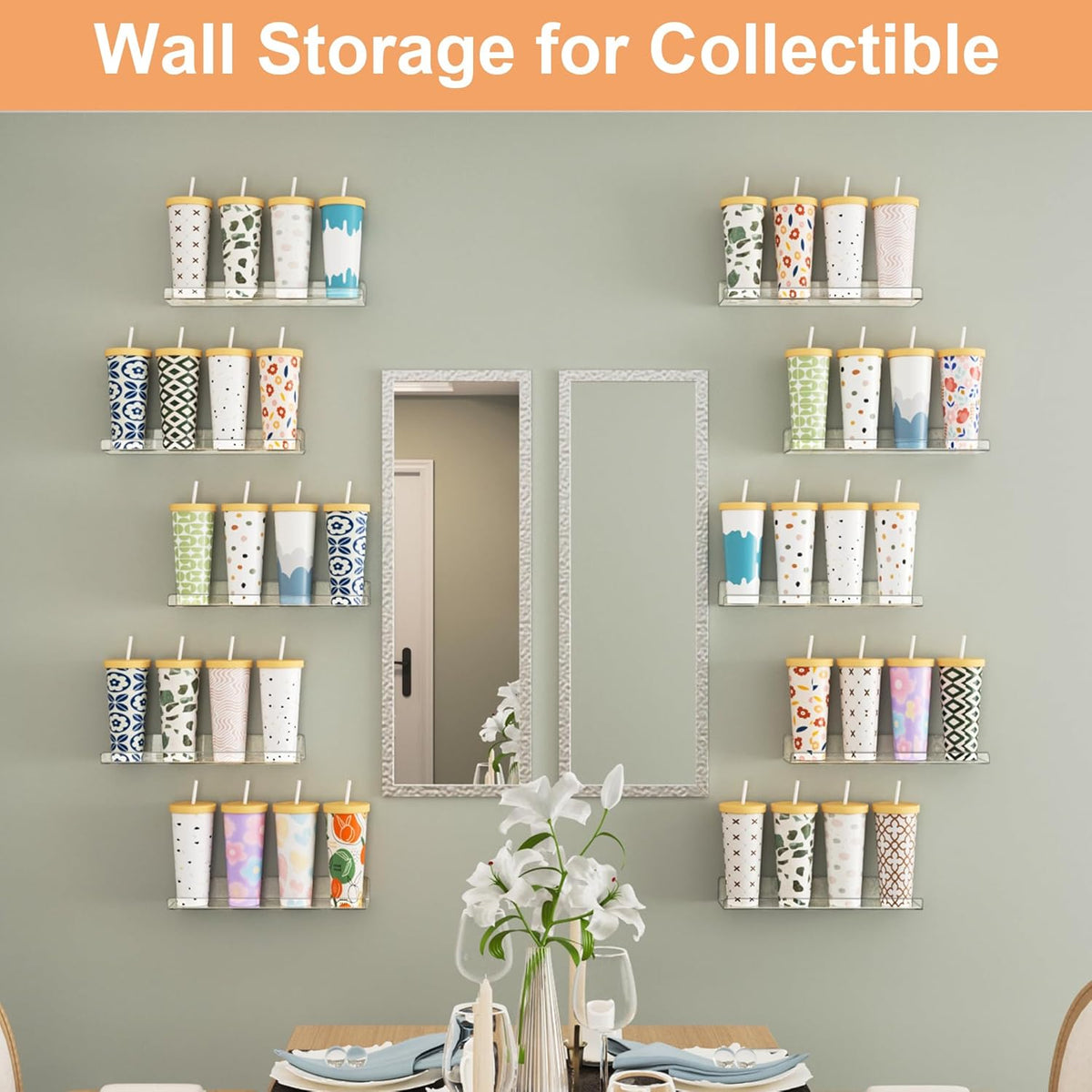 upsimples 10 Pack Acrylic Shelves Wall Organizer and Storage, 15" Display Shelf for Figure, Toy