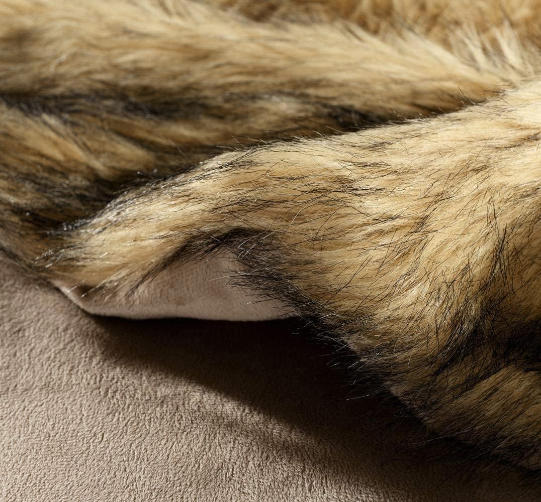 Luxury Plush Faux Fur Throw Blanket, Long Pile Golden Yellow with Black Tipped Blanket, Super Warm