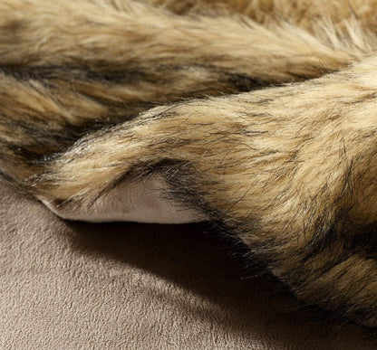Luxury Plush Faux Fur Throw Blanket, Long Pile Golden Yellow with Black Tipped Blanket, Super Warm