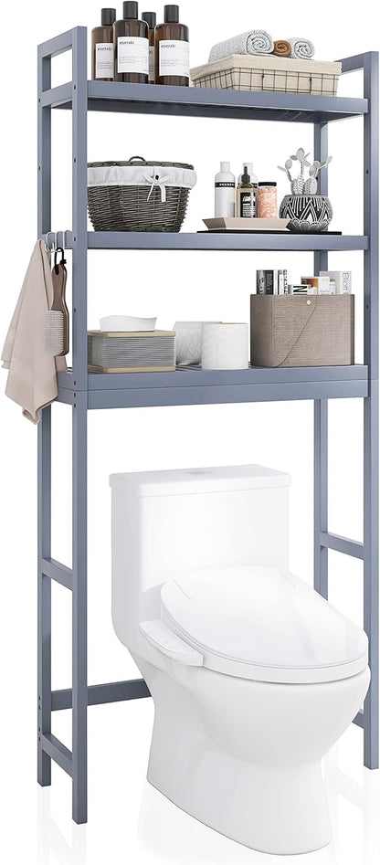 SMIBUY Bathroom Storage Shelf, Bamboo Over-The-Toilet Organizer Rack, Freestanding Toilet Space