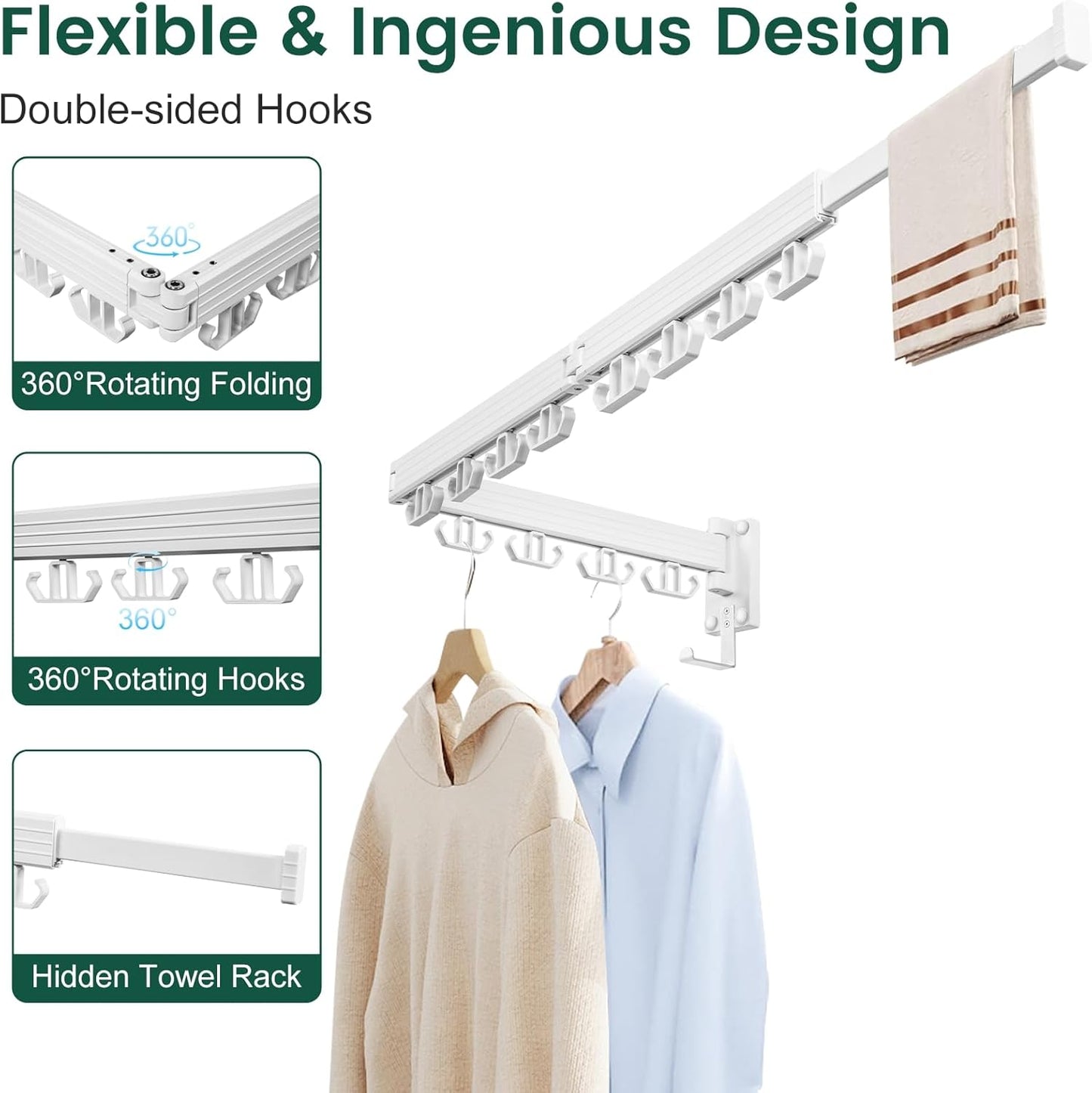 Wall Mounted Clothes Drying Rack, Laundry Drying Rack Wall Mount, 3-Fold Drying Rack Clothing