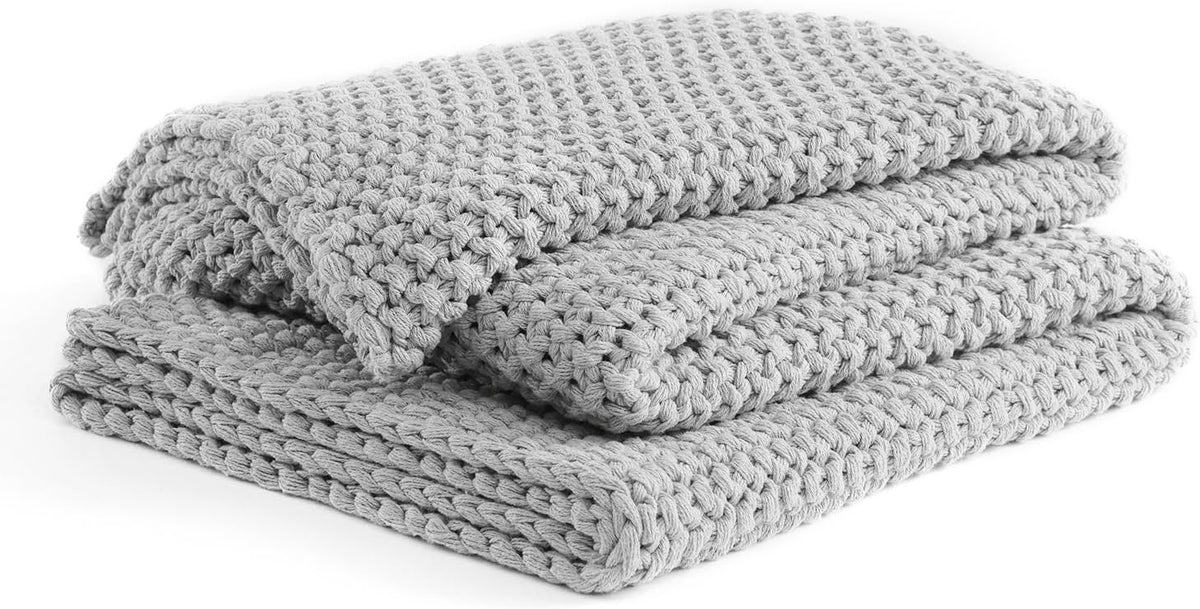 YnM Chunky Cotton Knit Throw Blanket, Cable Knit Throws for Bed Couch Sofa, Comfy & Relaxing