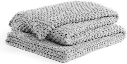 YnM Chunky Cotton Knit Throw Blanket, Cable Knit Throws for Bed Couch Sofa, Comfy & Relaxing
