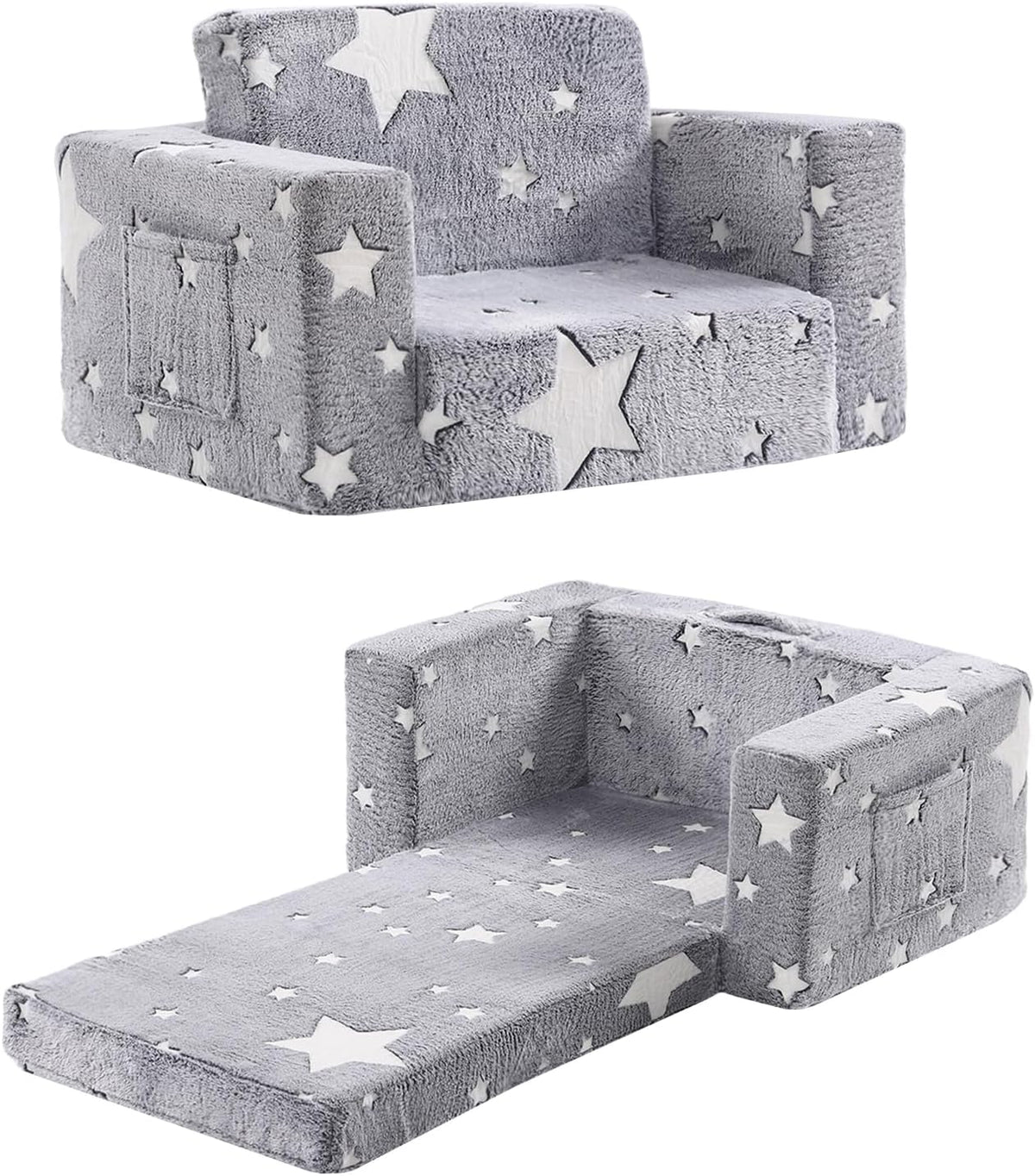 Toddler Chair Plush Kids Couch, 2-in-1 Comfy Armchair Removable and Washable Cover Carrying Handle