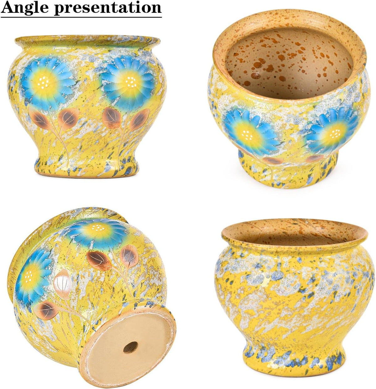 Sungmor Ceramic Hand Painted Succulent Flower Pots, 9 Inch Large Pottery Pots for Indoor Outdoor