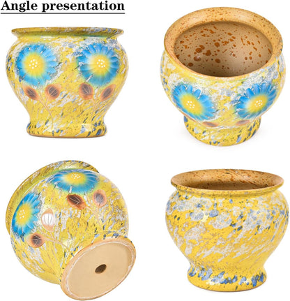 Sungmor Ceramic Hand Painted Succulent Flower Pots, 9 Inch Large Pottery Pots for Indoor Outdoor