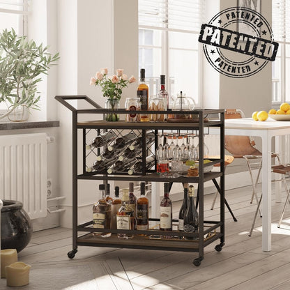 FATORRI Bar Cart for The Home with Wine Rack and Glasses Holder, Small Home Bar Serving Cart on