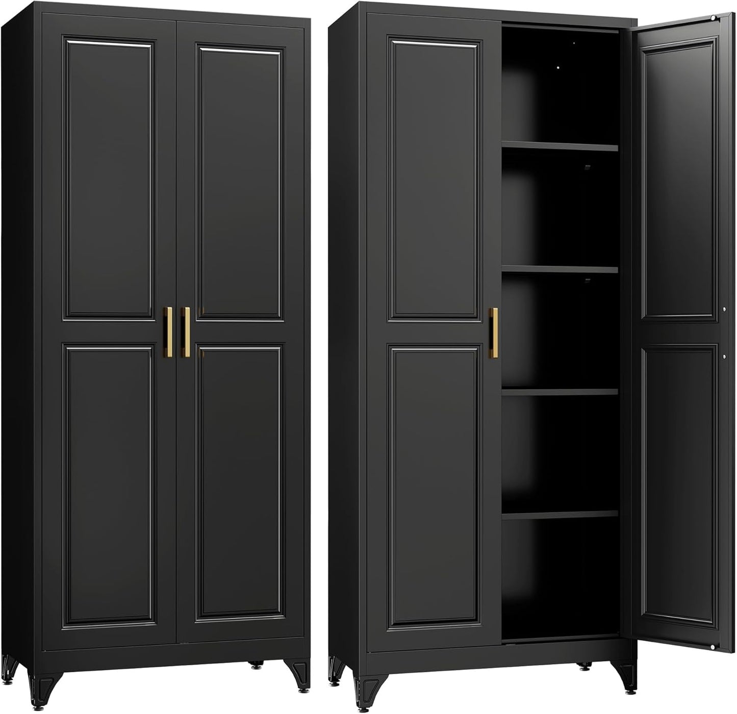 Kitchen Pantry Cabinet,75”Black Metal Storage Cabinets with Doors and 4 Adjustable Shelves,Kitchen