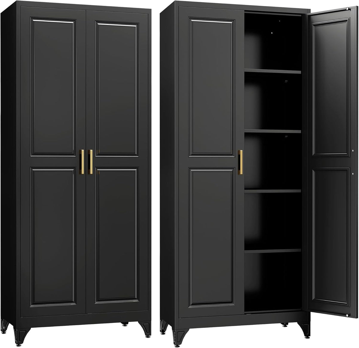Kitchen Pantry Cabinet,75”Black Metal Storage Cabinets with Doors and 4 Adjustable Shelves,Kitchen