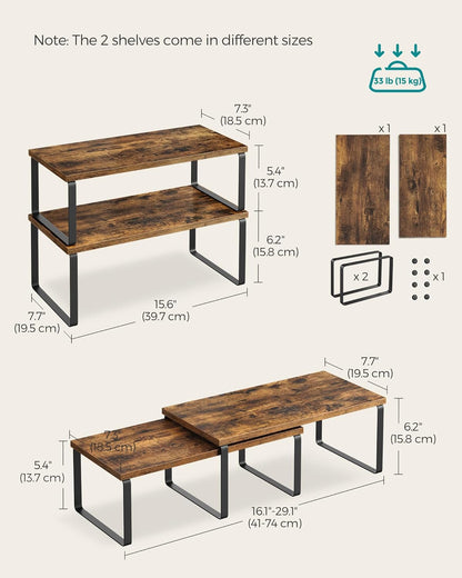 SONGMICS Cabinet Organizer Shelf, Set of 2 Kitchen Counter Shelves, Kitchen Storage, Spice Rack
