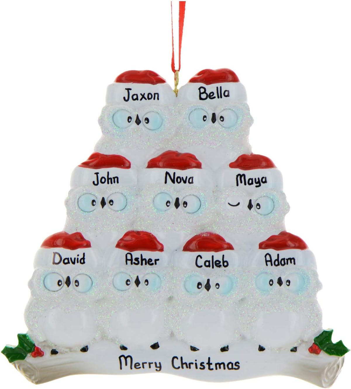 3D Owl Family of 9 Christmas Ornament 2025 Personalized Family Christmas Ornaments 2025 | White
