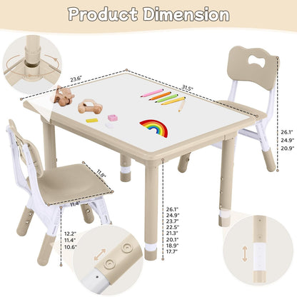 Toddler Table and Chair Set, Height Adjustable-Upgrade Kids Table and 2 Chairs for Ages 3-8
