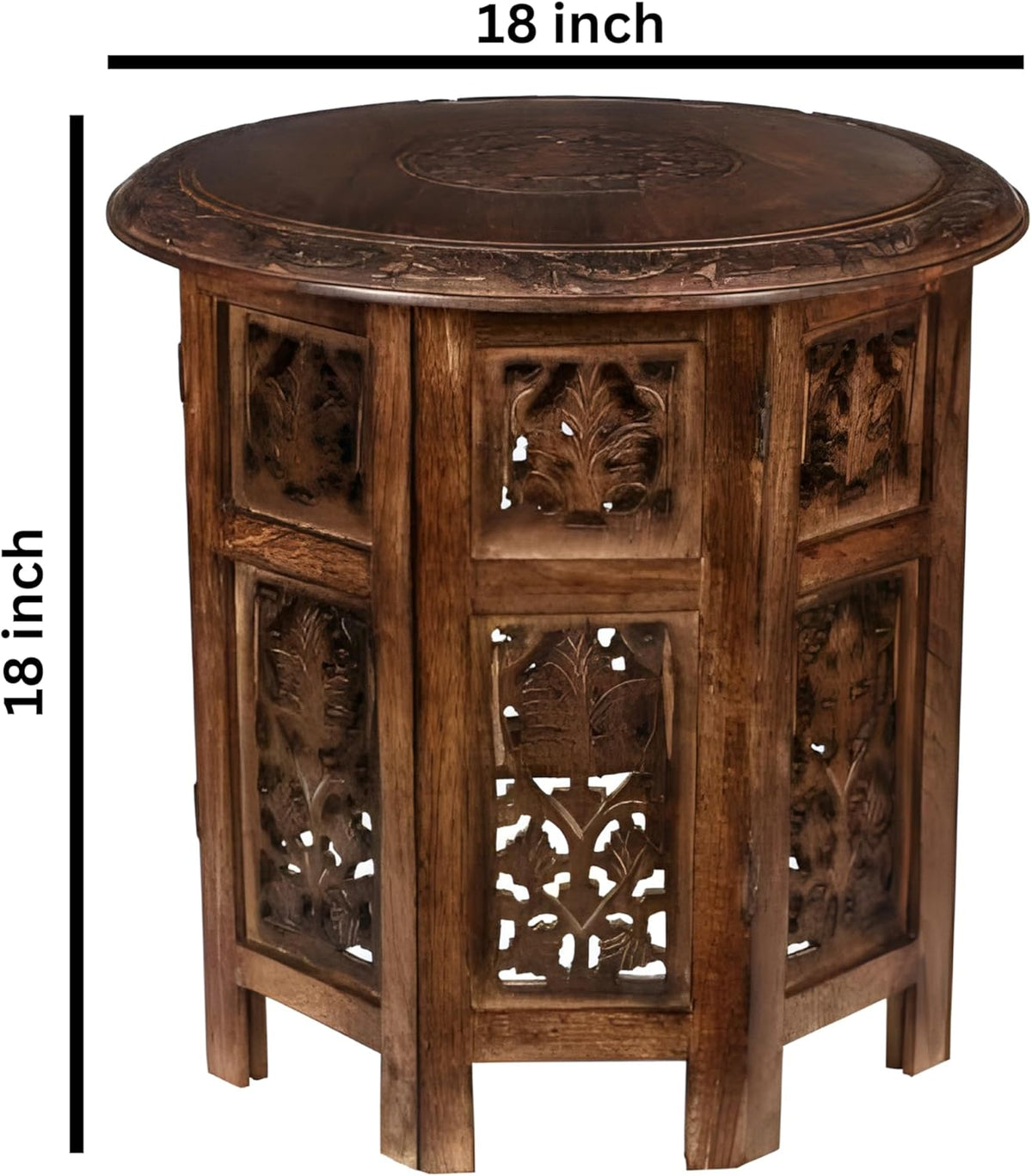 Lightnpro Handcrafted Wooden Round Accent Table - Vintage Farmhouse Octagonal Side End Table with