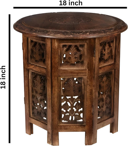Lightnpro Handcrafted Wooden Round Accent Table - Vintage Farmhouse Octagonal Side End Table with