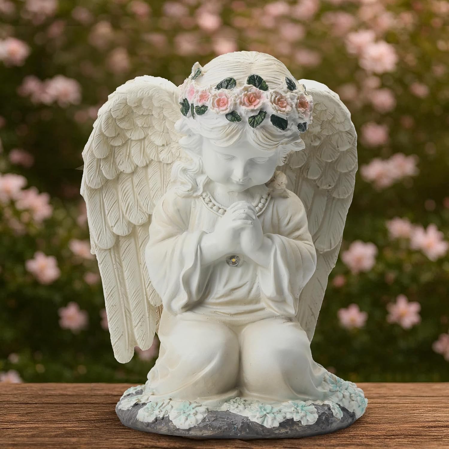Solar Angel Prayer Statue, Memory Guardian Garden Decor with Warm Light - Religious Outdoor Decor