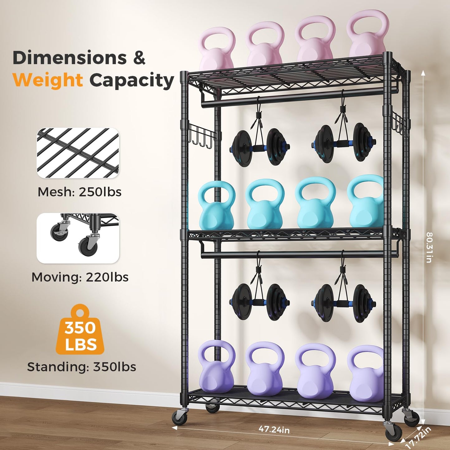 OLIXIS Rolling Clothes Rack, Heavy Duty Garment Rack, 47 IN, Metal Black