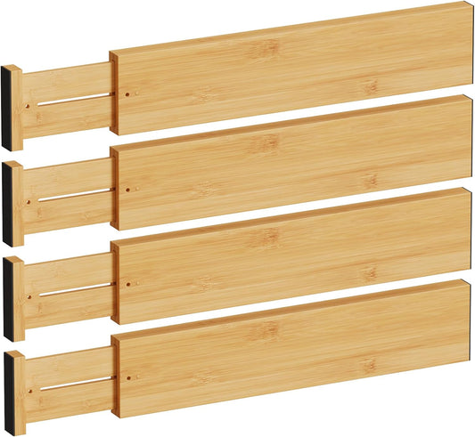 BAMEOS 4" High Drawer Dividers Bamboo Separators Organization Expandable Organizers for Kitchen