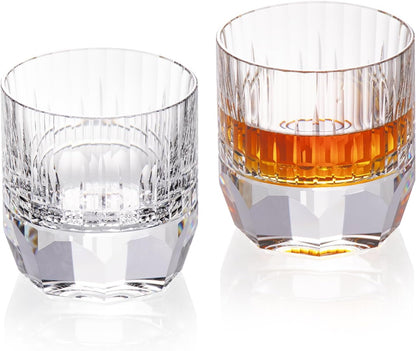 KAMMAK Crystal Whiskey Glasses Set of 2, 7.44oz Old Fashioned Glasses Stemless, Luxury Hand Blown