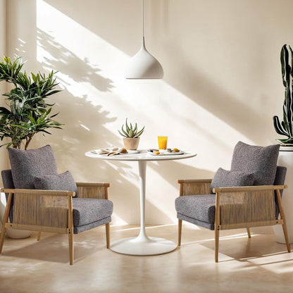 VINGLI Boho Braid Accent Armchairs Set of 2,Mid-Century Modern Chiars with Solid Wooden