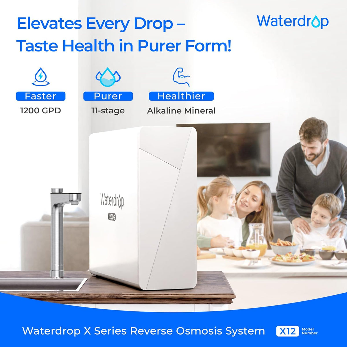 Waterdrop X12-Alkaline Mineral pH+ Reverse Osmosis System, NSF/ANSI 42&58&372 Certified, 1200 GPD